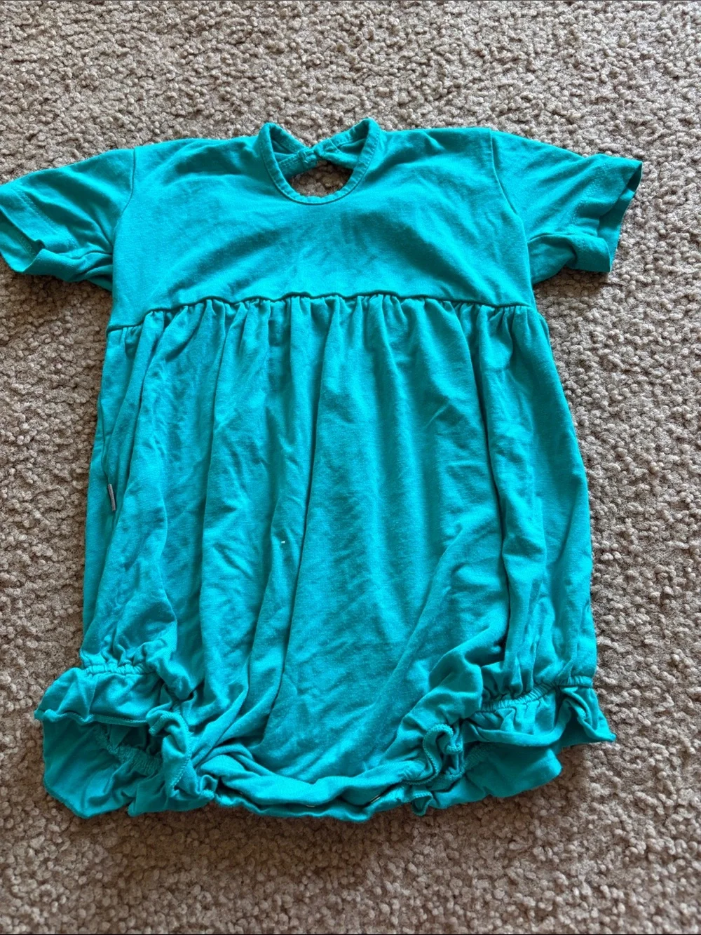 B65 Bum Bunny Bamboo Bubble Romper w Ruffle Accents, Teal 2t GUC